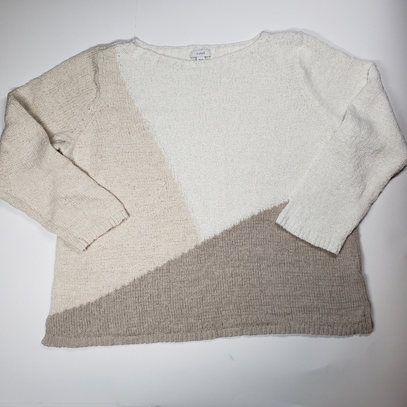 J. Jill Sweaters - J Jill Pure Jill Colorblock Boho Neutral Sweater Cream Taupe Size XL petite